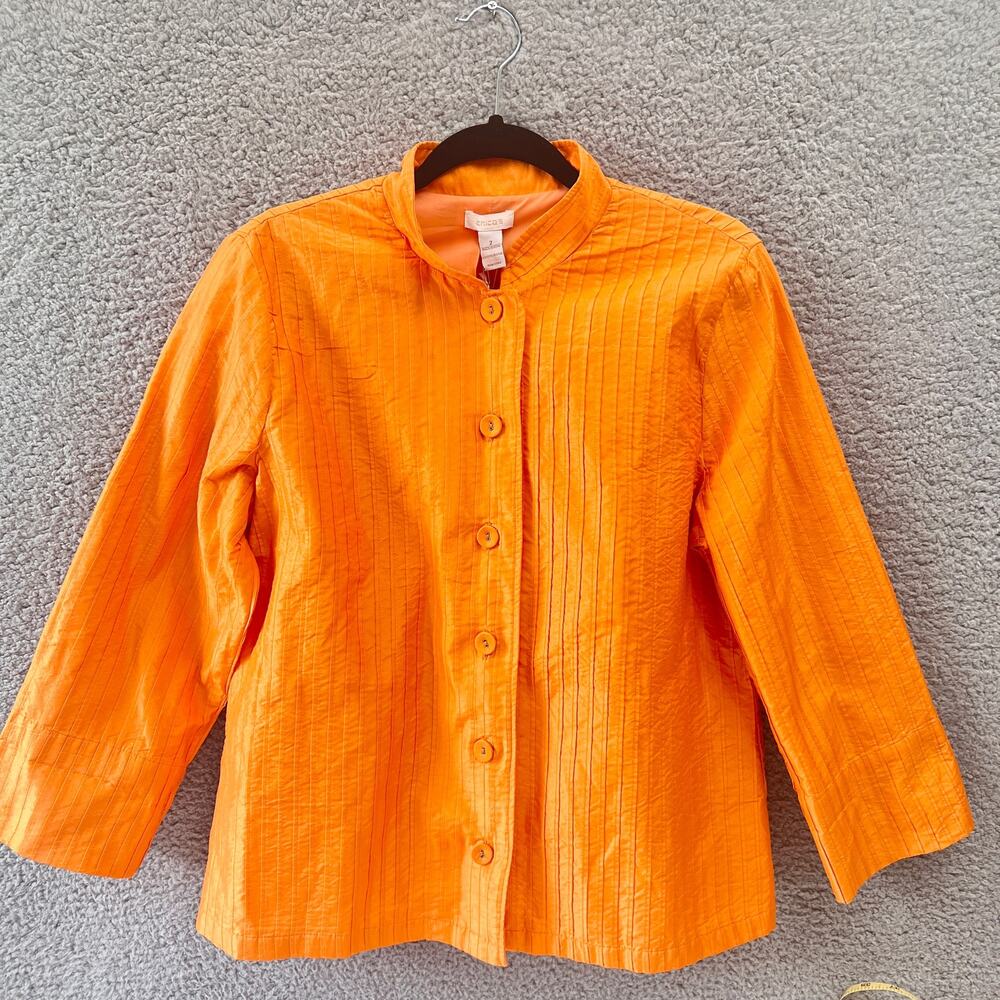 Chico's Rippled Luxe Lolyta Jacket Size 2 L Large 3/4 Sleeves Lined Orange NWT